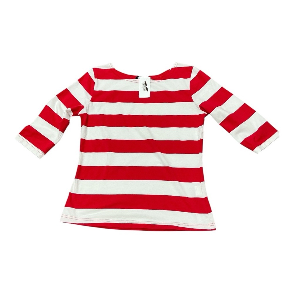 Allegra K - NWT - Red and White Striped Three-Quarter Sleeve Tee